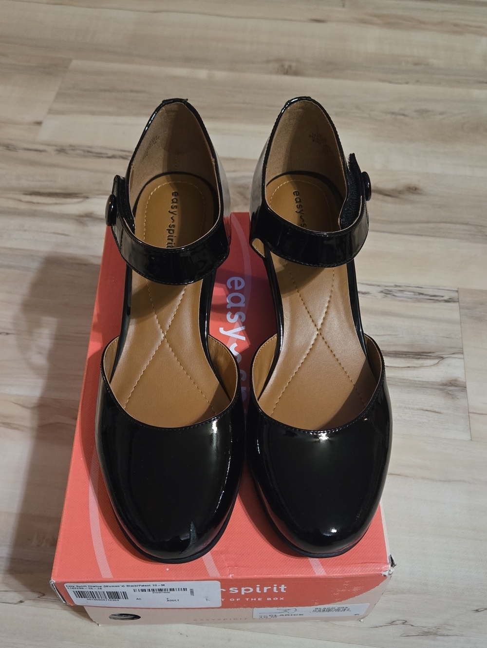 Easy Spirit Black Patent Mary Jane Heels with Ankle Strap